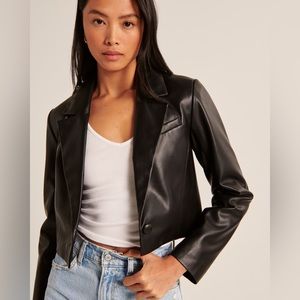NWT Abercrombie Cropped Vegan Leather Blazer